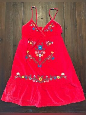 Flying Tomato Red Floral Embroidered Sundress Large Red Adjustable Straps Boho
